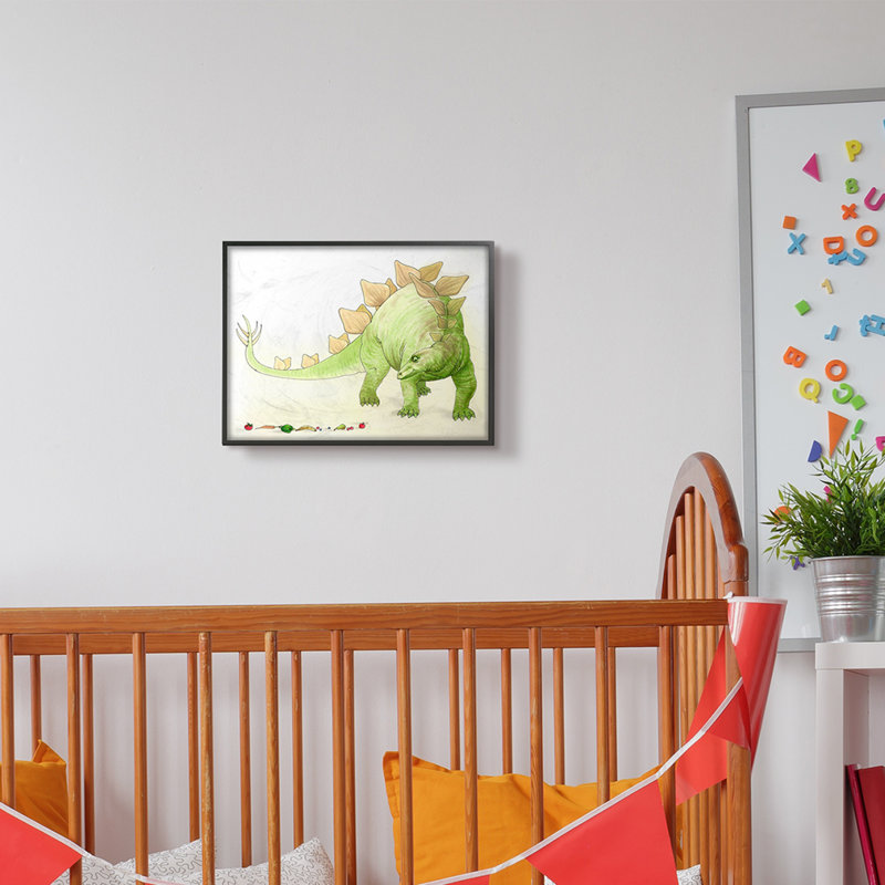 Ramsel, dinosaure et fruits, Giclée encadrée noir minuit, H 11 po x l 14 po