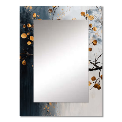 Brown Black Botanical Cherry Blossom Trees - Cherry Blossom Wall Mirror, Traditional Decorative Mirror, Printed Metal Art