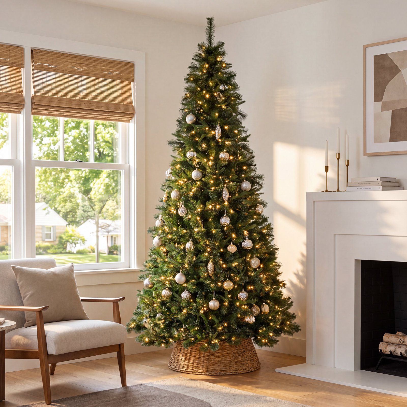 Kanhaya Flocked Pre-Lit Pine Christmas Tree, 8.5' H
