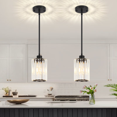 Bette 1-Light Modern Crystal Single Pendant Light With Adjustable Height (Set of 2)