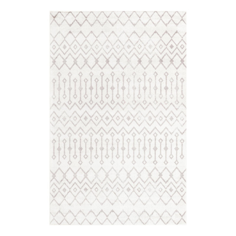 Tapis géométrique blanc / gris Junius, Rectangle 5 pi 3 po x 8 pi