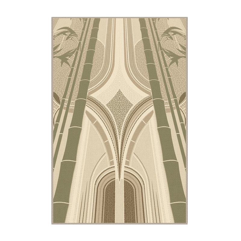 Machine Washable Parrilla Bamboo Art Deco Arc Rug in Beige – Beige Binding, 7x9