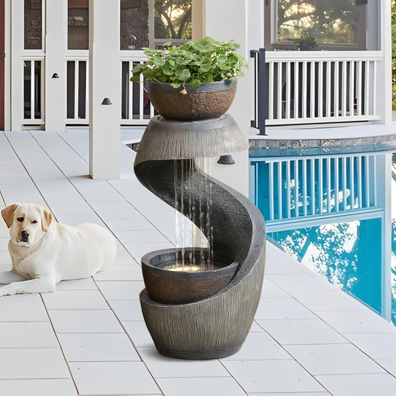 Hand Crafted Weather Resistant Floor Fountain with Light