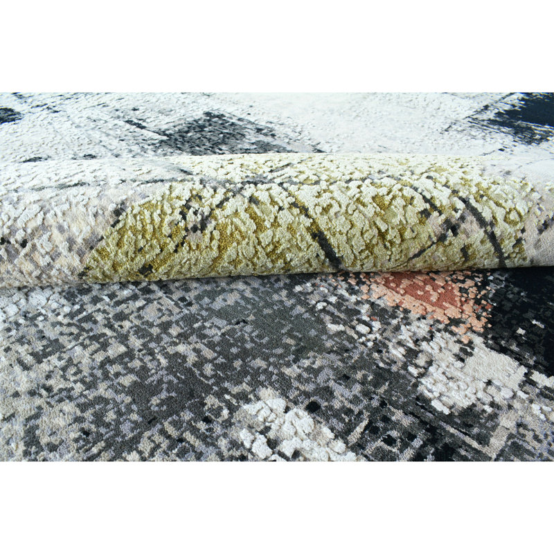 Hand Knotted Area Rug in Silver/Charcoal/Beige, Rectangle 12' x 15'