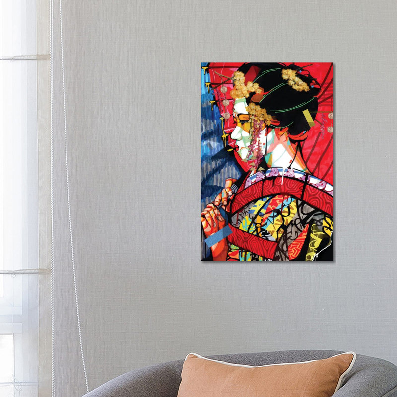 American Geisha - impression d'art graphique, Pas de tapis, H 26 po x l 18 po x 1,5 po, Toile tendue