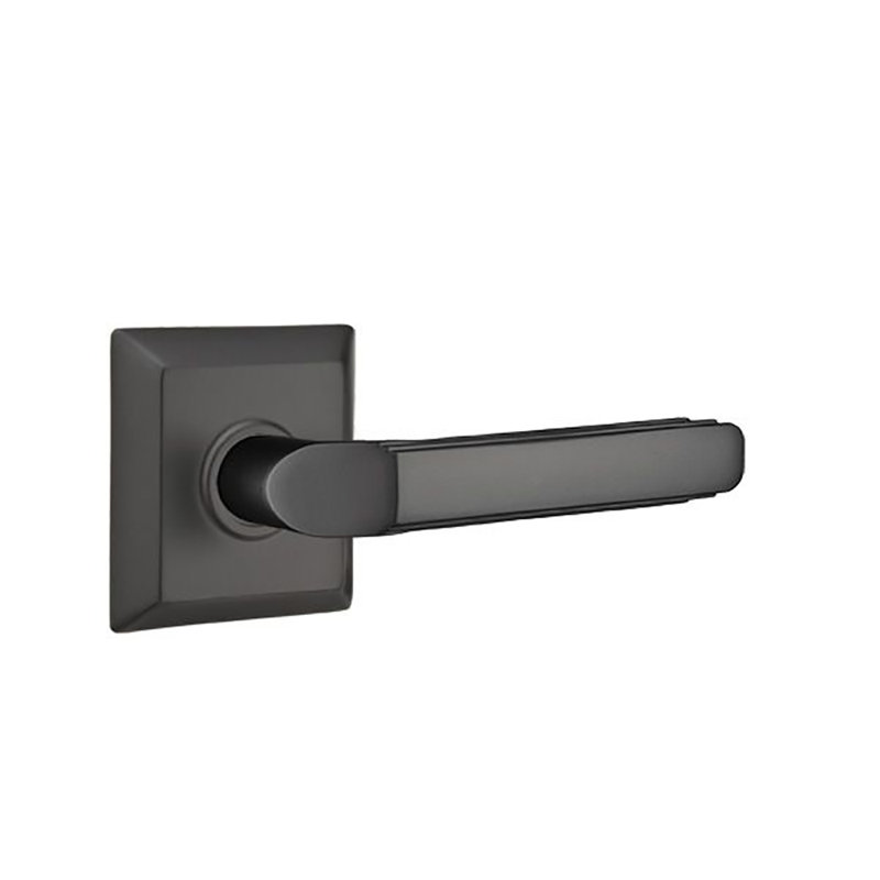 Milano Flat Privacy (Bed & Bath) Door Lever with Square Rosette, Flat Black, Right