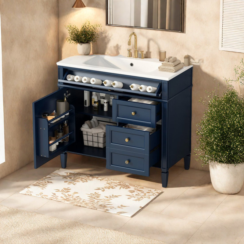 Meuble-lavabo spacieux en bois bleu moderne avec lavabo 36 po