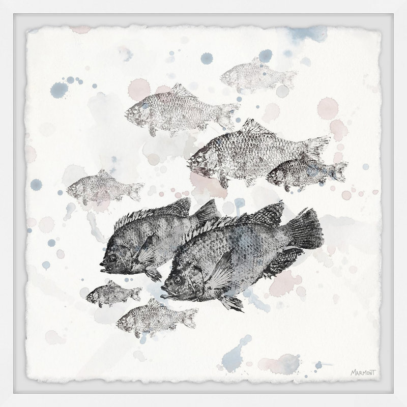 Schooling Fish - Single Picture Frame Painting, 30cm H x 30cm W x 3.81cm D