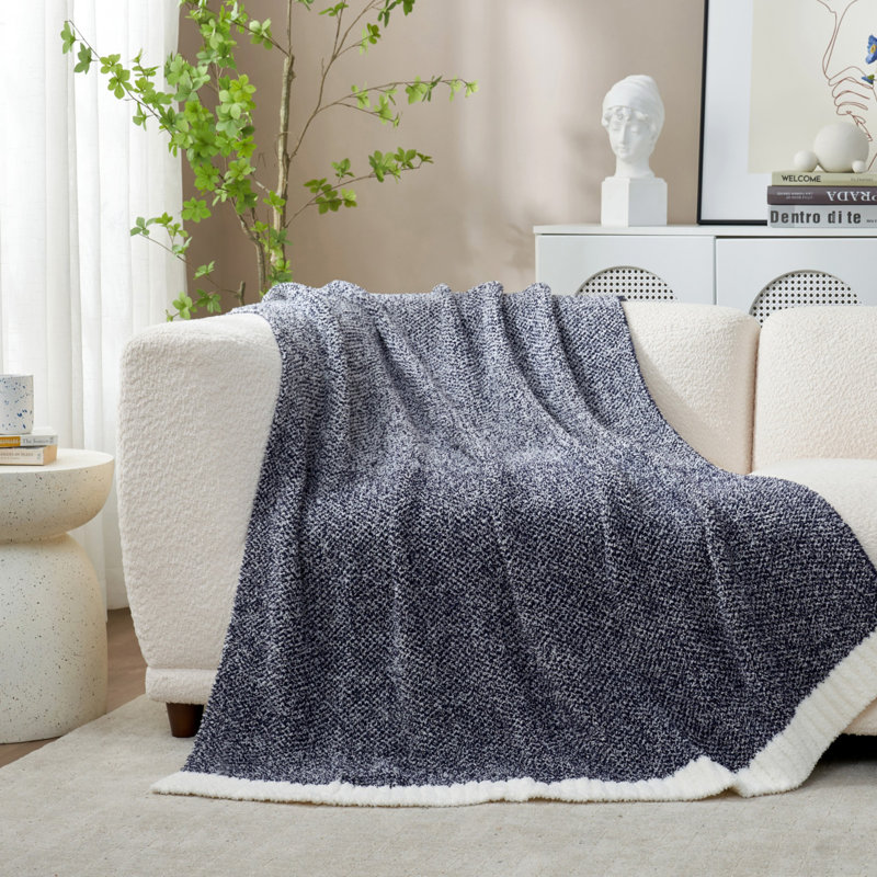  Jeté tricoté réversible Heather Knit, Marine, L 90 po x l 90 po