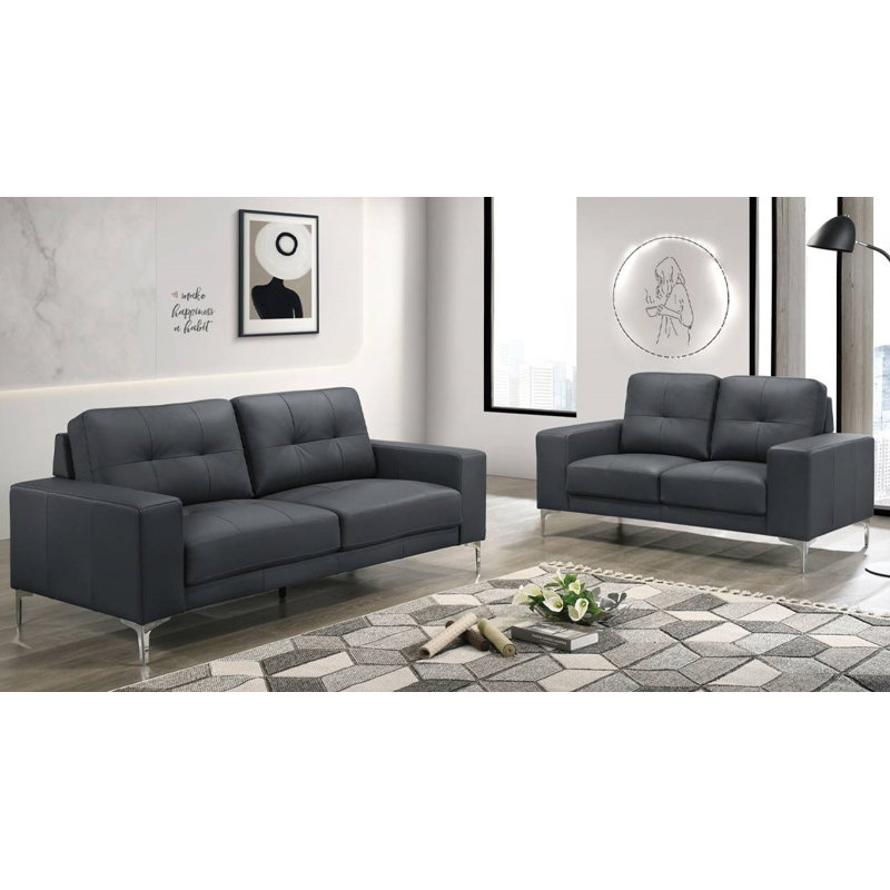 Toccaro 2 - Piece Leather Sofa Set, Black