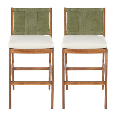 Tabouret de bar d'extérieur en bois d'acacia massif et osier tissé de 28 po Altoga