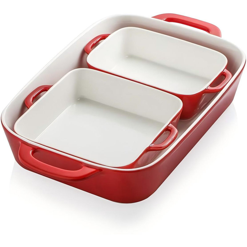 Red Ceramic Non-Stick Rectangular Bakeware Set, 3-Piece