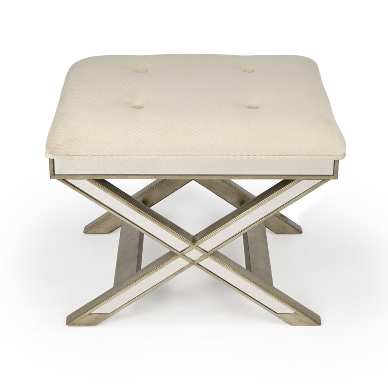 Marlo Mirrored 26"W Vanity Stool, Pewter