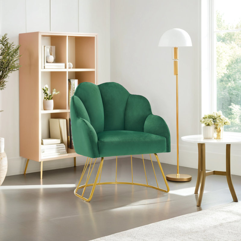Accent Chair for Home and Spa, Dark Green Cotton Blend