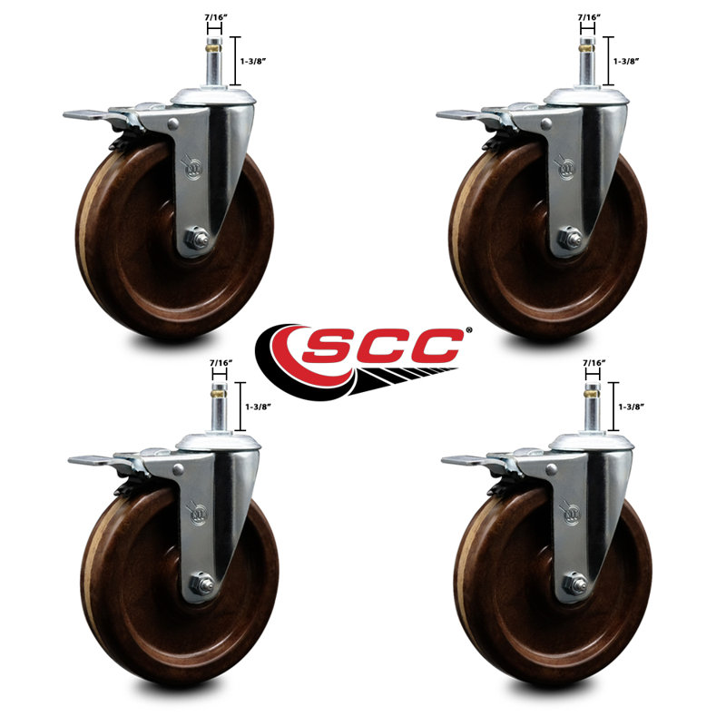 High Temp Swivel Stem Caster Set with Total Lock Brake