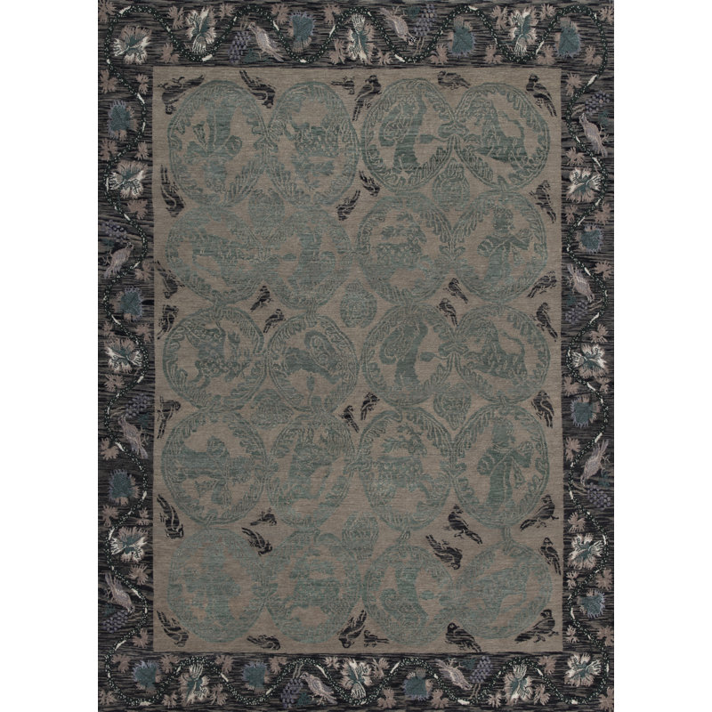 Classic Hand Knotted Geometric Shapes Area Rug, Rectangle 12' x 18'