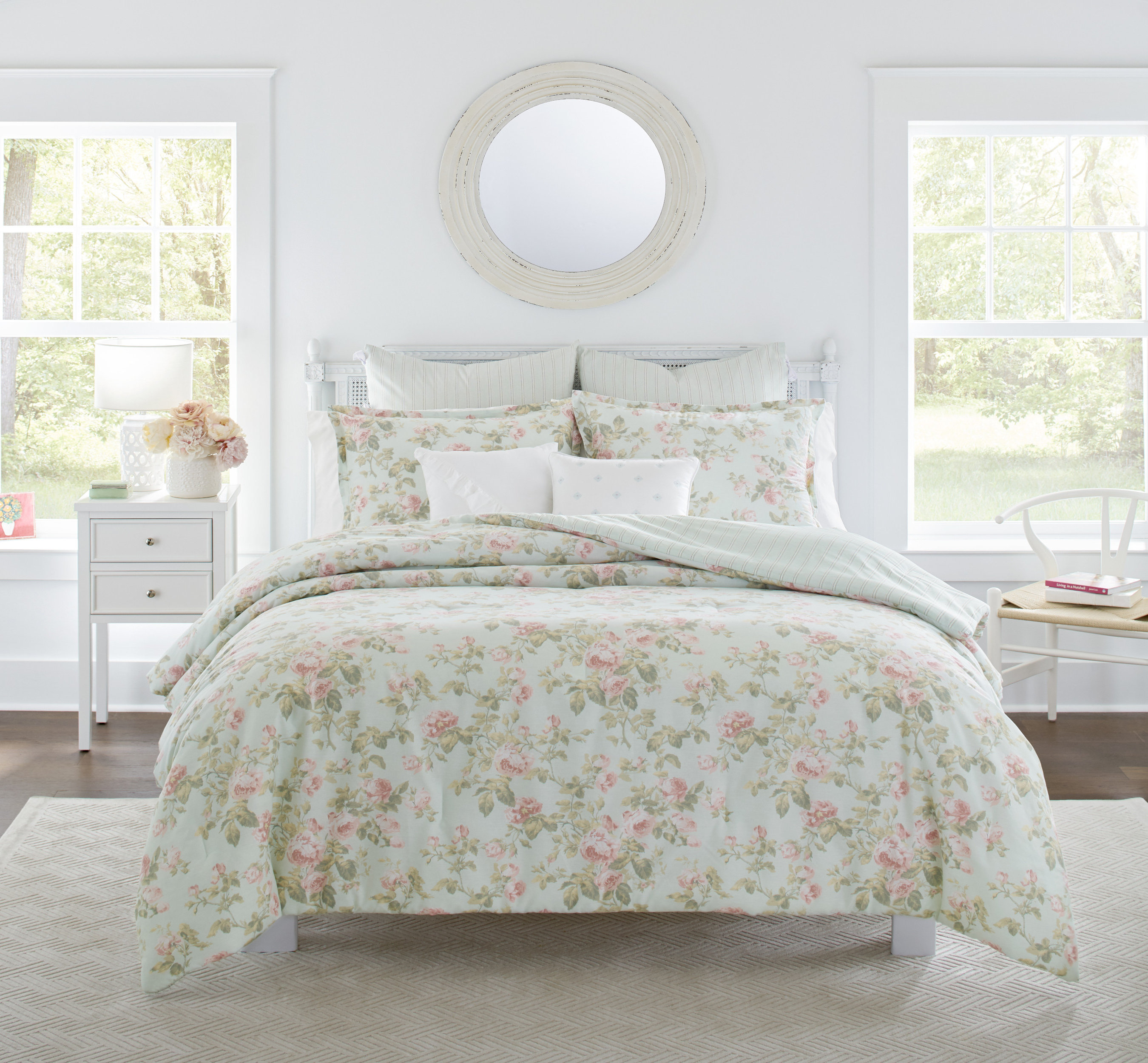 Laura Ashley Madelynn Green Floral Cotton Comforter Bonus Set & Reviews | Wayfair