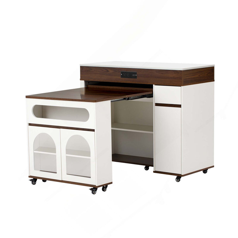 Table de salle à manger extensible avec plateau pliable extra-long, îlot de cuisine roulant avec tiroirs, prise de courant et verrou de frein, armoire de rangement pour la cuisine et la salle à manger