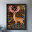 Art mural rétro noir avec encadrement noir William Morris, cerf blanc-740236124