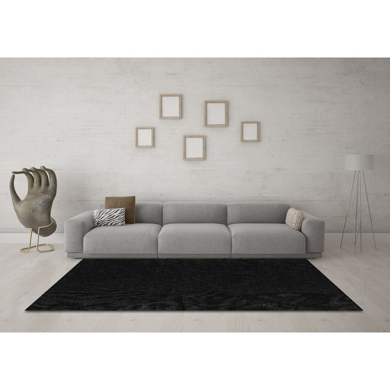 Tapis noir en chenille / polyester tissé à la machine Mekaela, Carré 5 pi