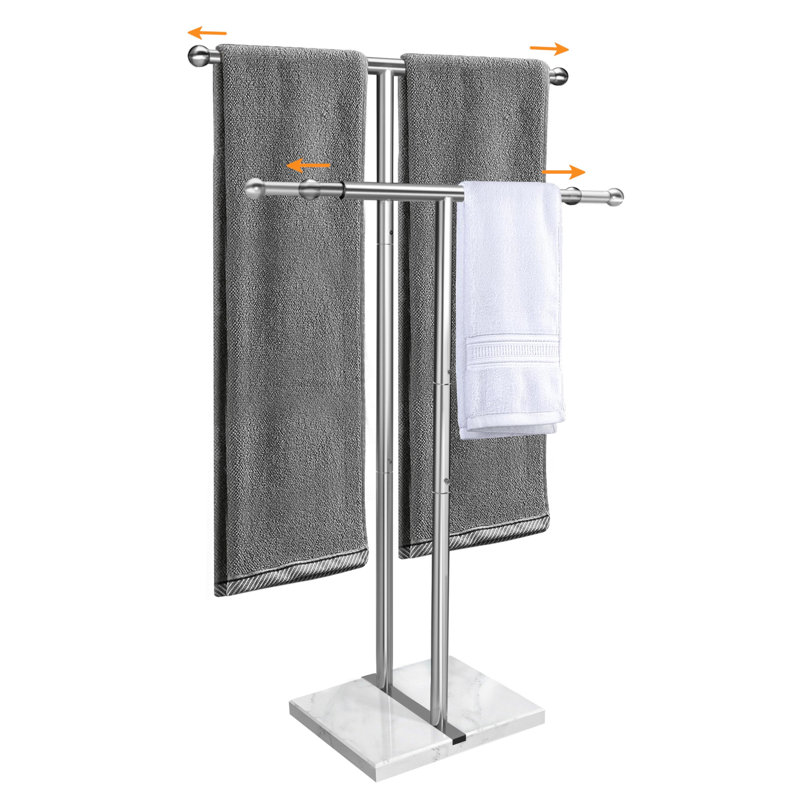 Porte-serviettes sur pied avec base en marbre lesté, porte-serviettes de salle de bain réglable en hauteur et plus grand, porte-serviettes à 2 niveaux pour salle de bain