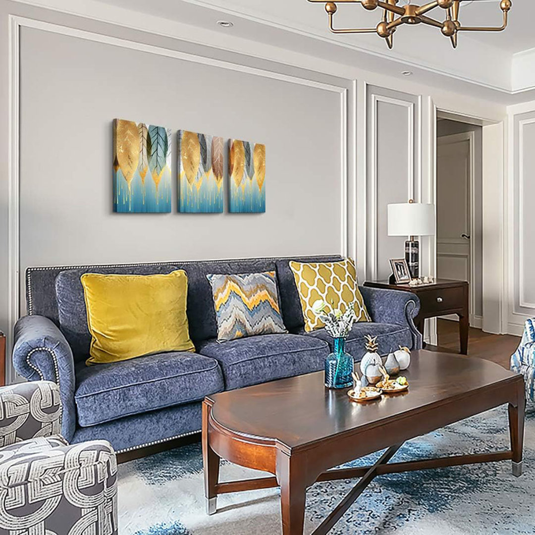 Fashion Wall Art For Living Room Family Wall Decor For Bedroom Modern Wall Decorations For Kitchen Canvas Art Golden Leaves Abstract Paintings Bathroo
