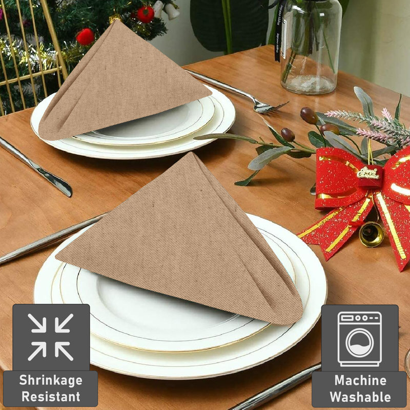 Poly Cotton Square Cloth Napkins Chambray Fabric, Brown