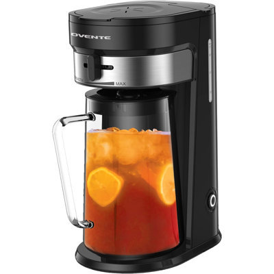 OVENTE Iced Tea Maker and Iced Coffee Maker with 3QT Pitcher, Sliding Brew Strength Selector for Taste Customization and Reusable Filter, Ideal for Lemonade, Latte and Flavored Water, Black CMT215B