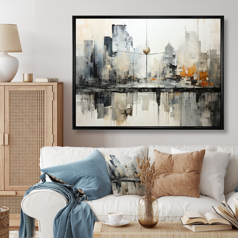 Paysage urbain abstrait I - impression, Cadre flottant noir, H 24 po x l 32 po x P 1 po