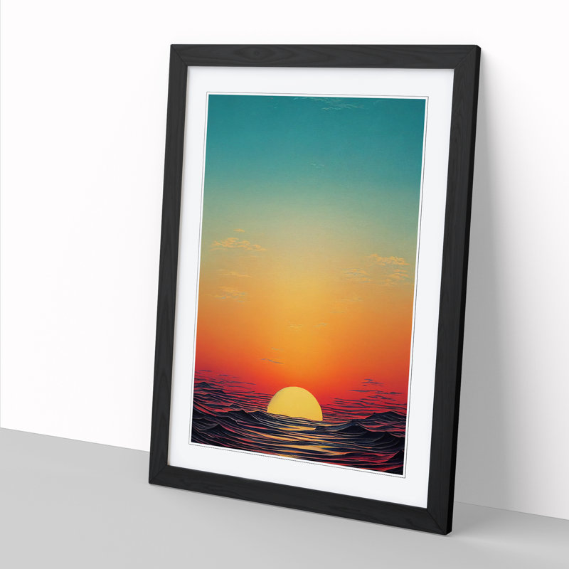 Serene Japanese Sunset Vol.2 1 Piece Single Picture Frame Wall Art, 34cm H x 25cm W x 2cm D, Walnut