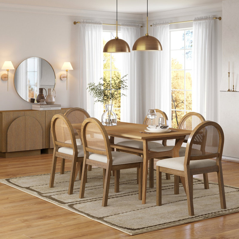 Tabouret court rembourré avec dossier en rotin tissé Boucle, Crème / brun clair, 1