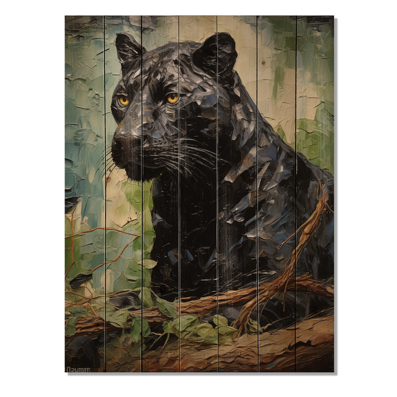Texture de panthère noire de la jungle II sur bois, H 20 po x l 10 po x P 0,78 po
