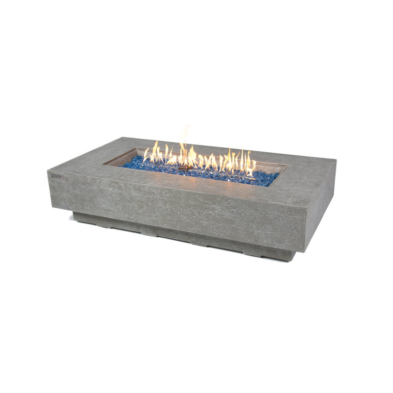 Riviera / Positano 60" Outdoor Sandstone Fire Pit 60,000 BTU - Includes Fire Glass, Lid & PVC Cover, Propane, Light Gray