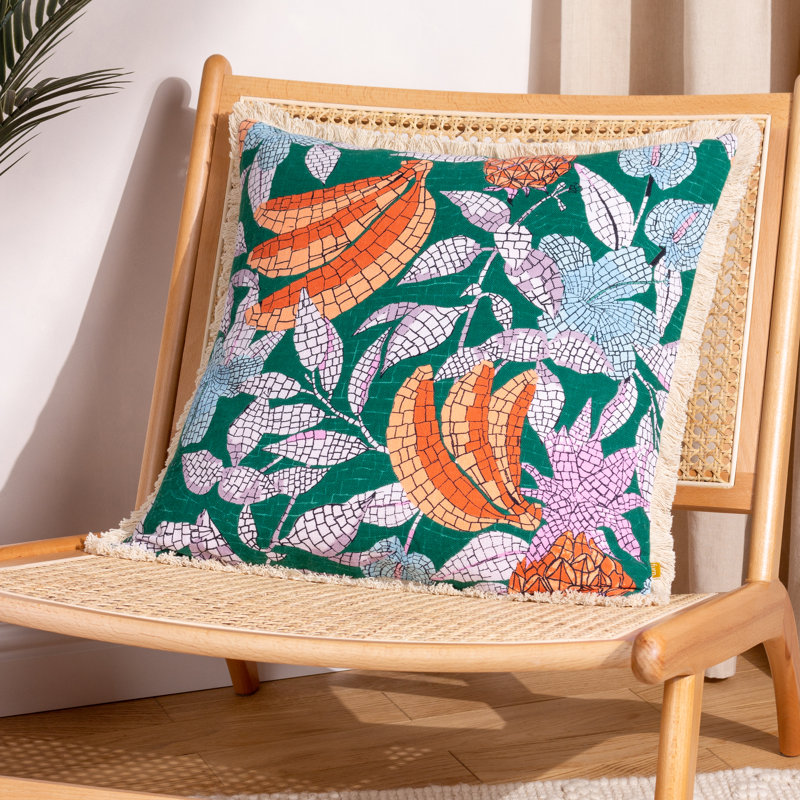 Cypressa Floral Square Throw Cushion, Teal