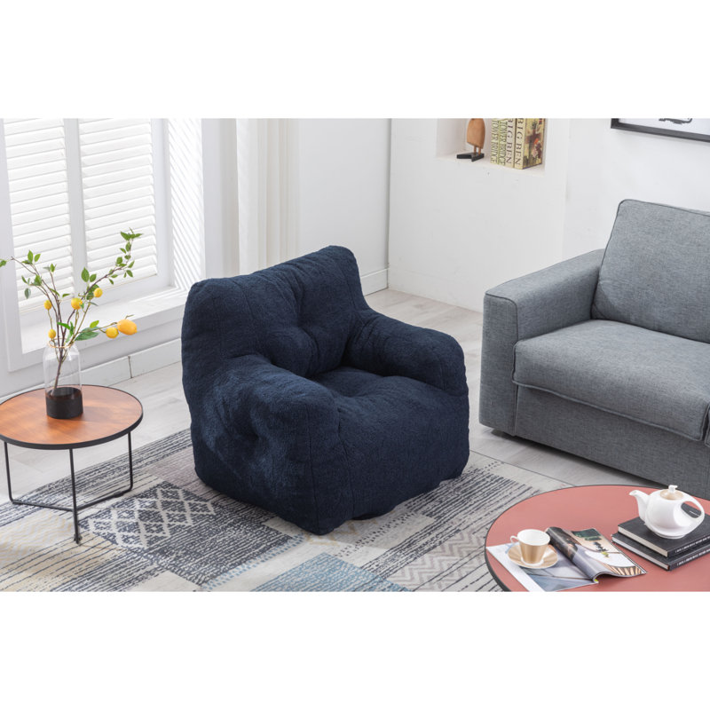 Aeri Compression Medium Adult Soft Teddy Fabric Bean Bag Chair With Foam Filled, Dark Blue Teddy