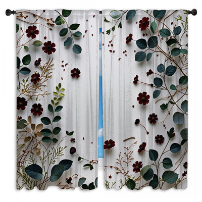 Ensemble de rideaux à motif floral avec voilage et obscurcissement floral - 2 panneaux