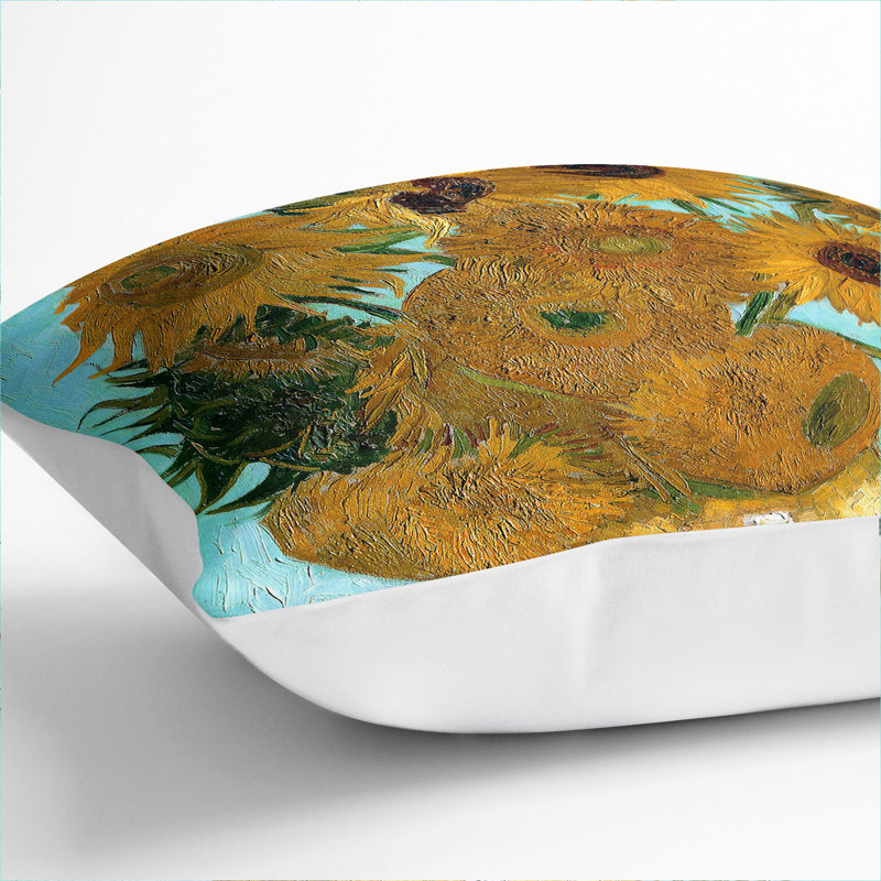 Twelve Sunflowers Square Throw Cushion, 40cm H x 40cm W x 15cm D, White