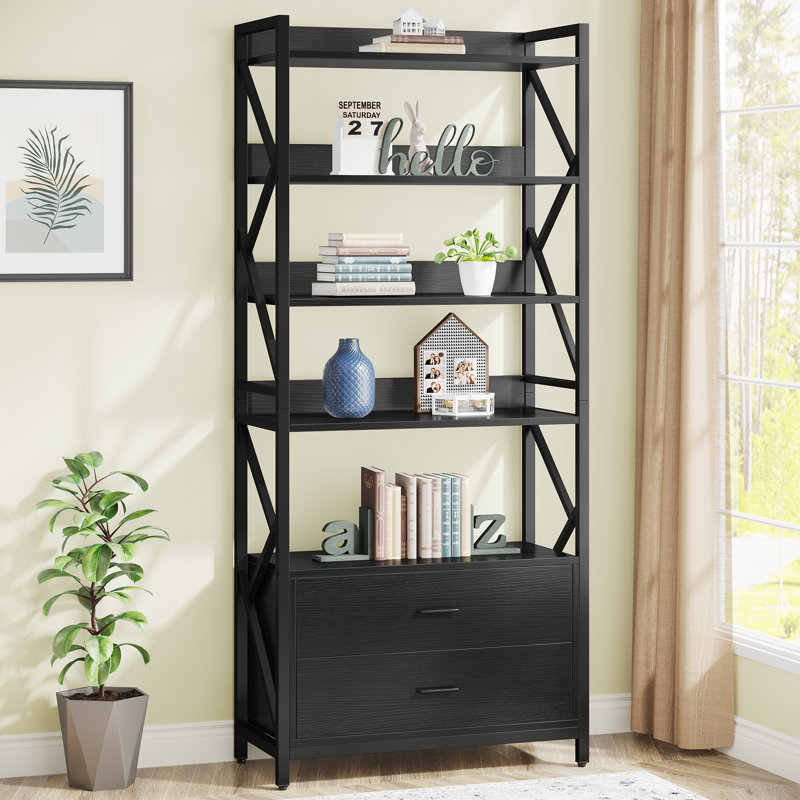 2 Drawer Bookcase Tall Bookshelf, Black