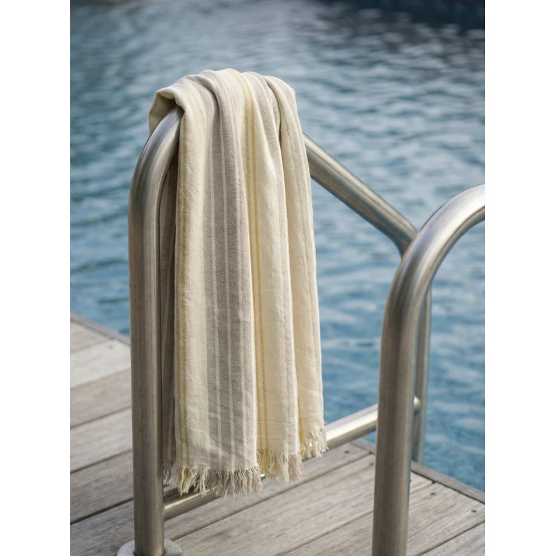 Green Newport Stripe Turkish Cotton Towel, Beige