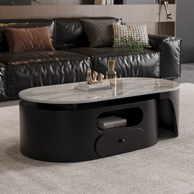 Table basse moderne en pierre ovale rétractable