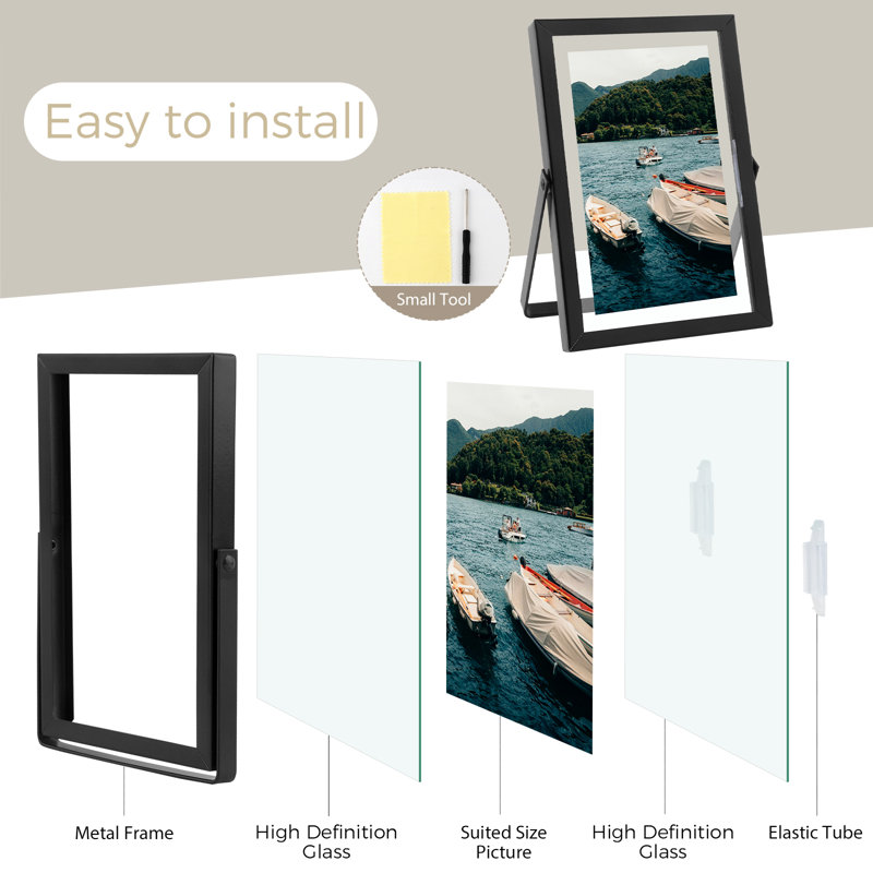 Floating Metal Frame with Real Glass, 5" x 7", Black