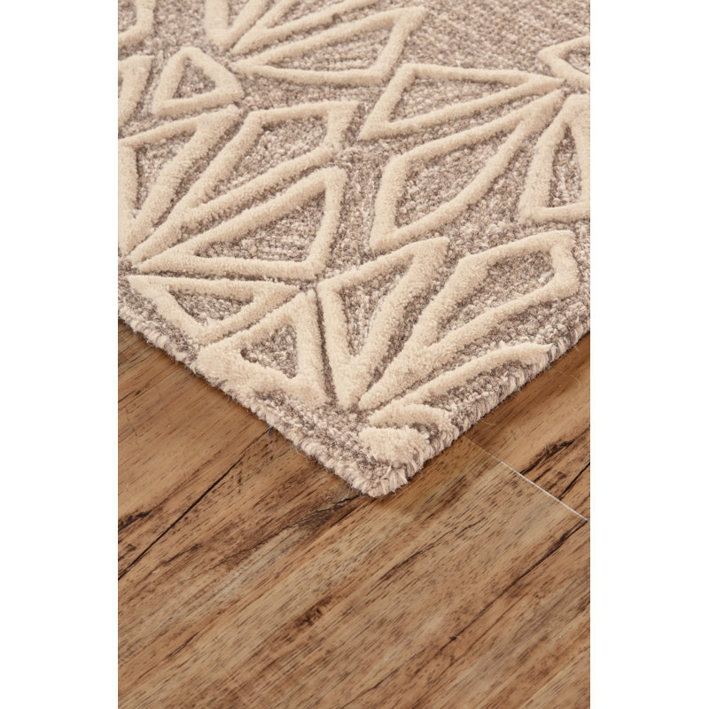 Grider Geometric Handmade Tufted Wool Ivory/Taupe Area Rug, Rectangle 2' x 3'