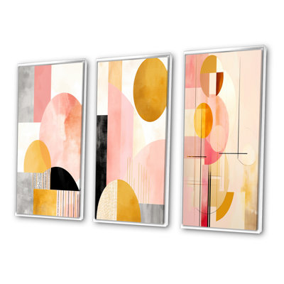 " Full Moon Bloom Retro Geometry Pink Gold II " 3 - Pieces