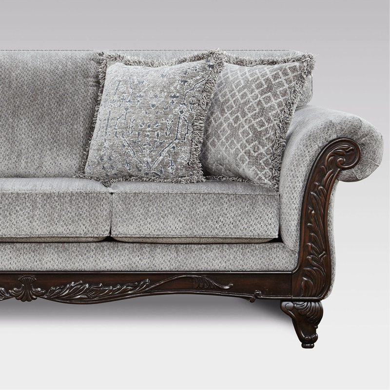 En bois franc robuste et gris avec base en bois et tissu d'ameublement en chenille