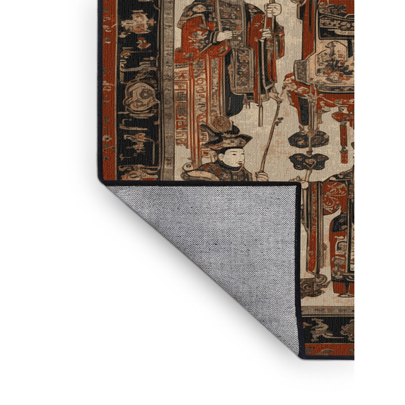 Tapis art déco brun lavable à la machine, Rond 7 pi