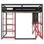 Lit mezzanine double en bois avec bureau, tablettes, prise de courant et ports USB / Type-C et lumière RVB, noir et rouge-165895133