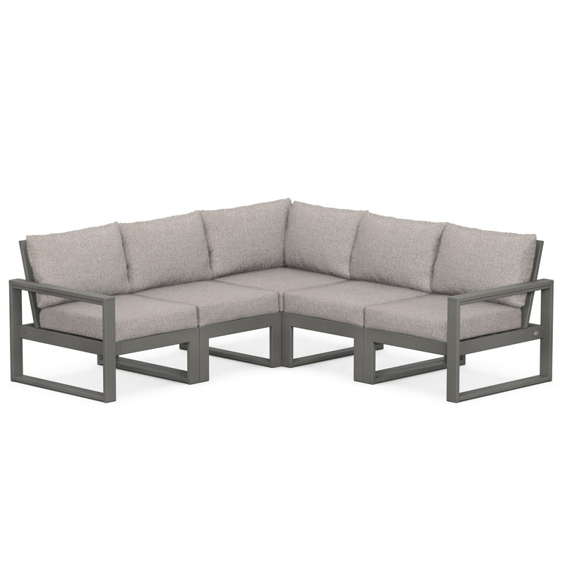 EDGE 5 - Person Seating Group with Cushions, Weathered Tweed, Teak