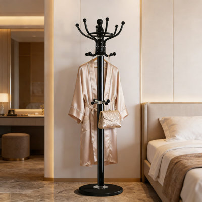 Freestanding Coat Rack With 16 Hooks And Marble Base - Heavy Duty Metal Hall Tree Stand For Entryway, Hats, Coats, And Bags - Modern Hanger Organizer For Home, Office, Or Dorm