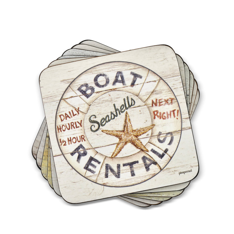Pimpernel Coastal Signs Coasters S/6 4"X 4"