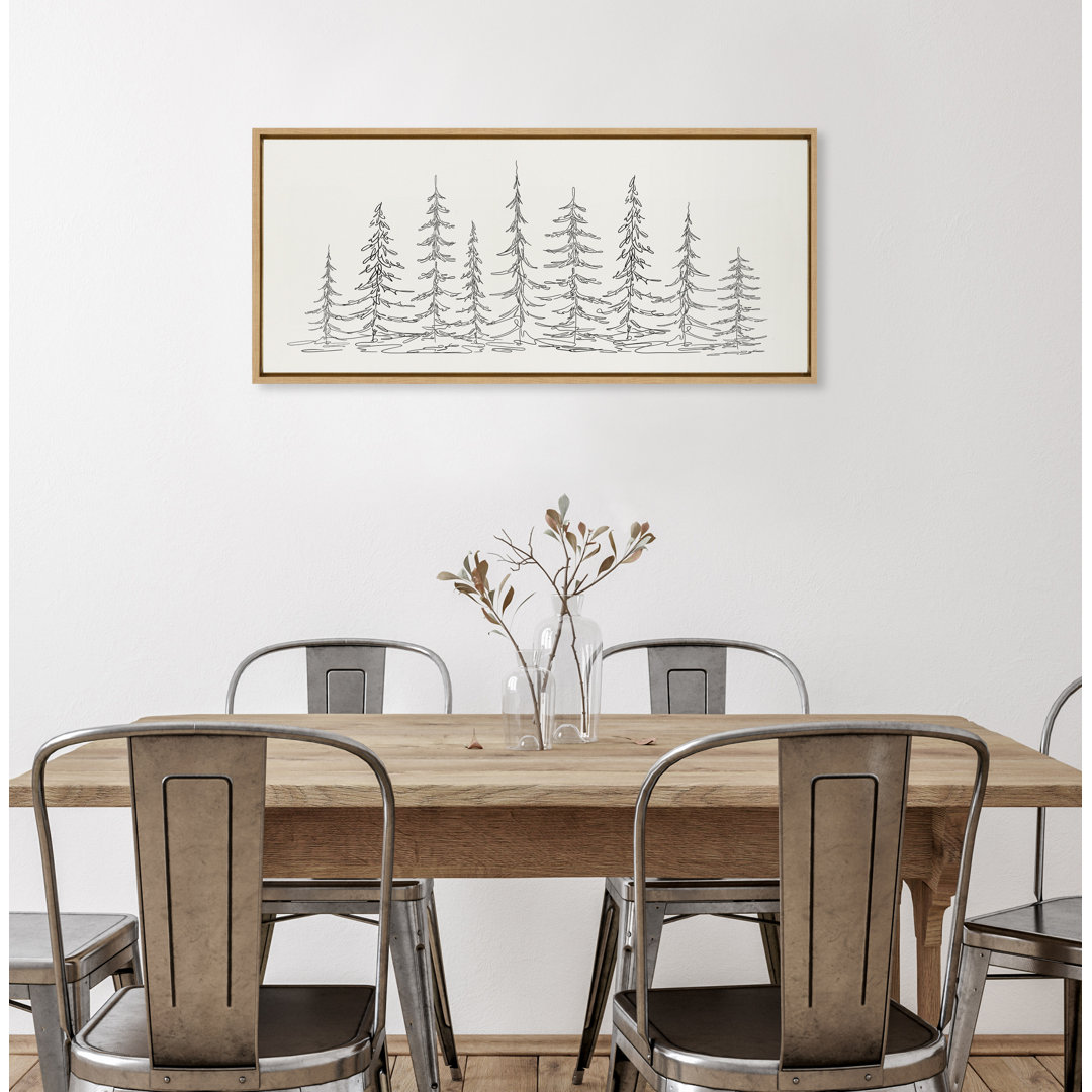 Drumheller Minimalist Evergreen Trees Sketch - Floater Frame Drawing Print on Canvas Lark Manor™ Frame 